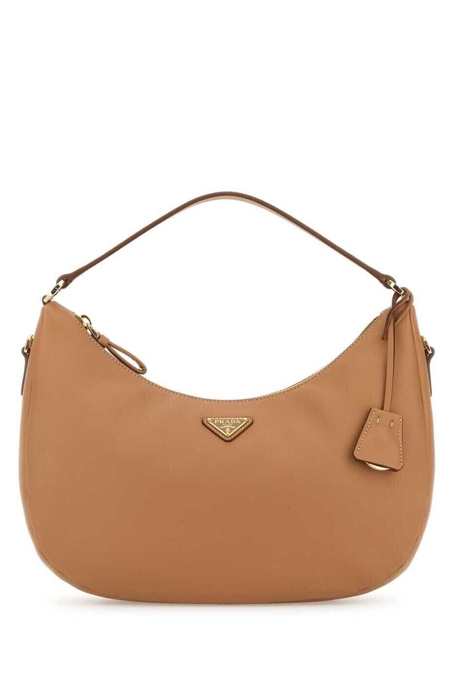 Prada Arque Leather Hobo Shoulder Bag Brown